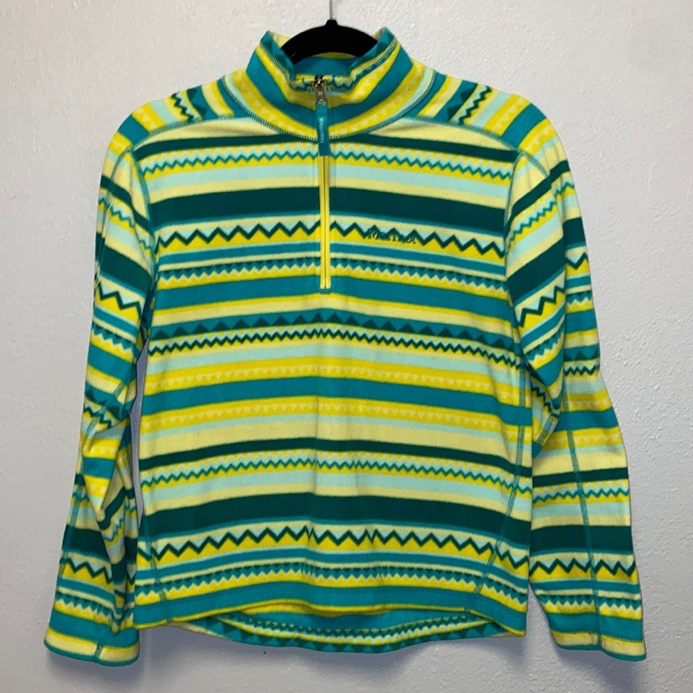 Marmot Girls  Yellow Green Aztec Fleece Sweatshirt 4931